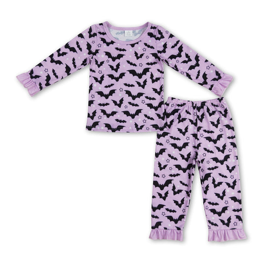 Lavender bat kids girls bamboo Halloween pajamas