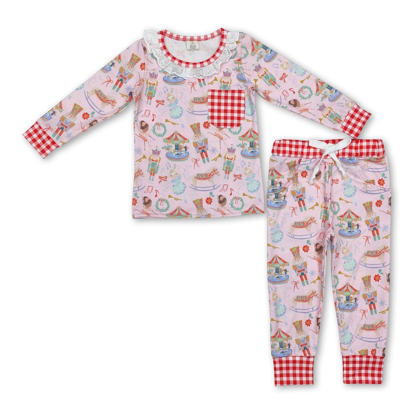 Plaid pocket ballet girls bamboo Christmas pajamas