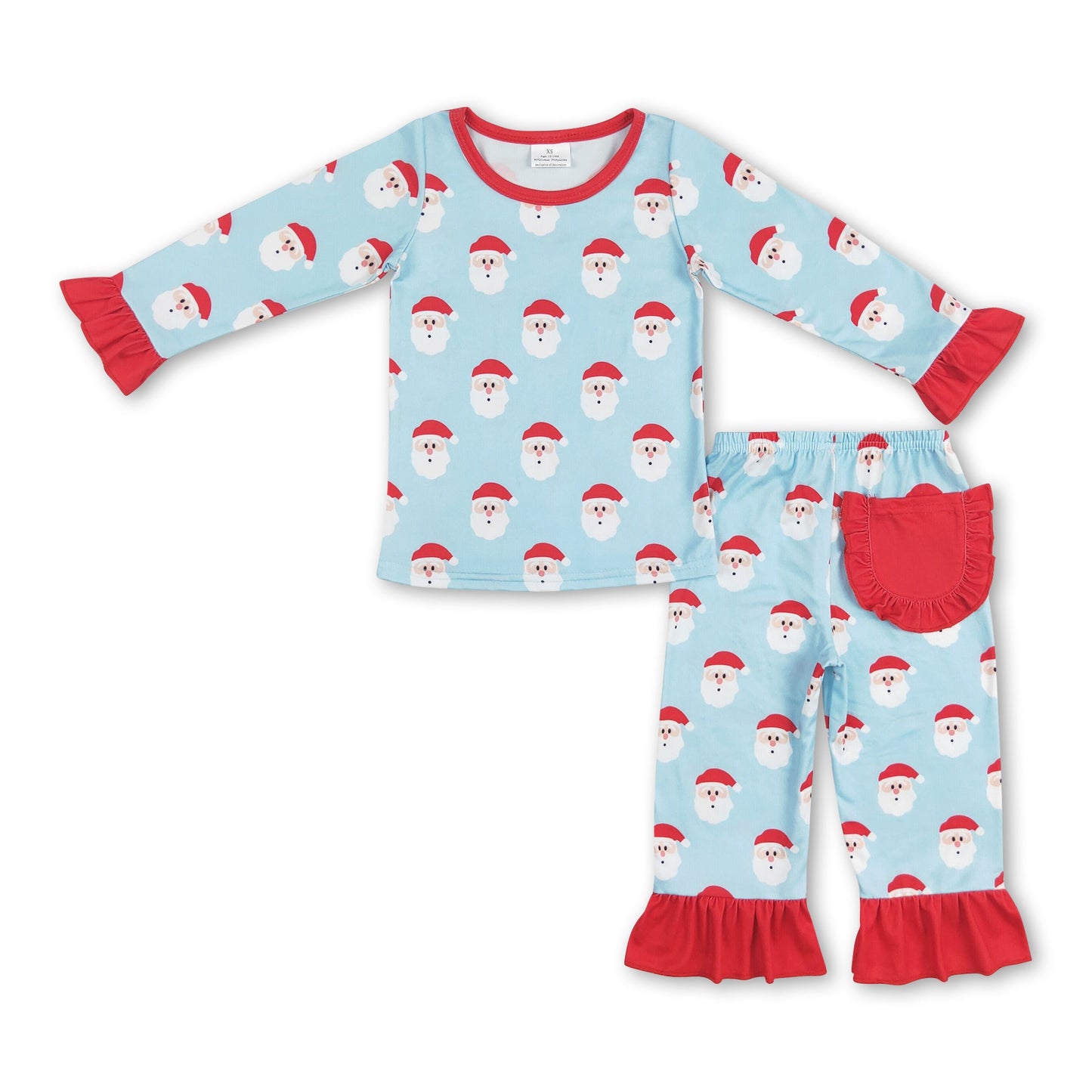 Light blue santa pockets baby girls Christmas pajamas