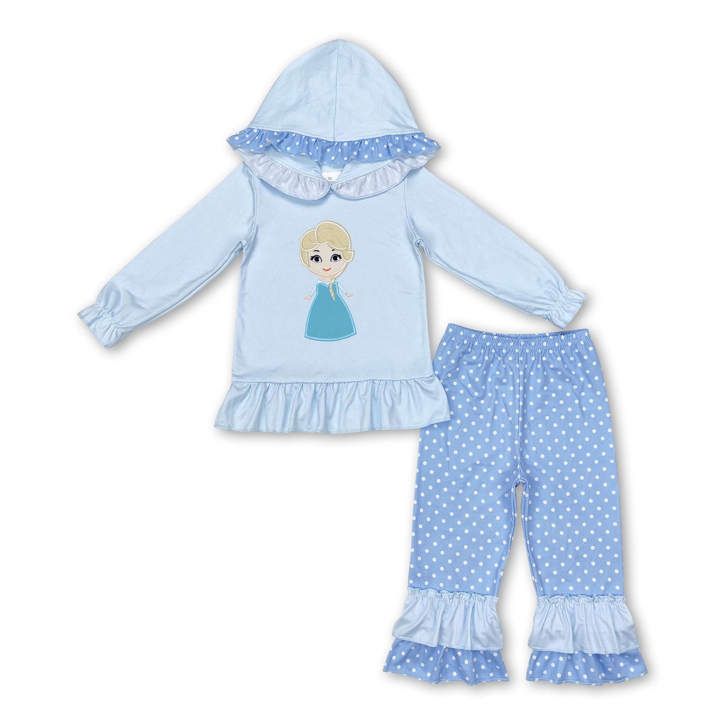 Light blue princess hoodie polka dots pants girls clothes