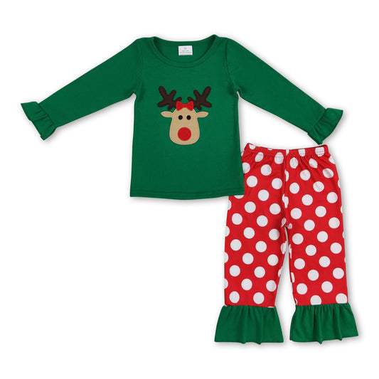 Deer top polka dots pants kids girls Christmas clothes