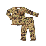 Long sleeves pocket duck camo kids girls pajamas