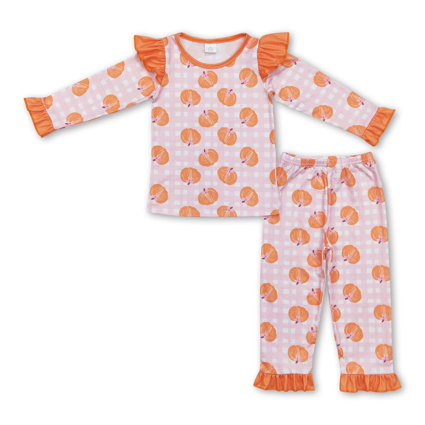 Pink plaid pumpkin kids girls bamboo fall pajamas