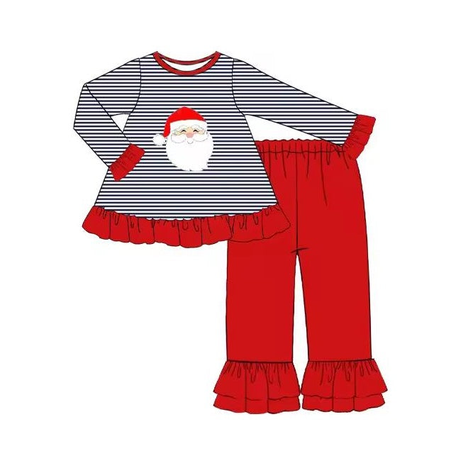 Stripe santa tunic ruffle pants kids girls Christmas outfits