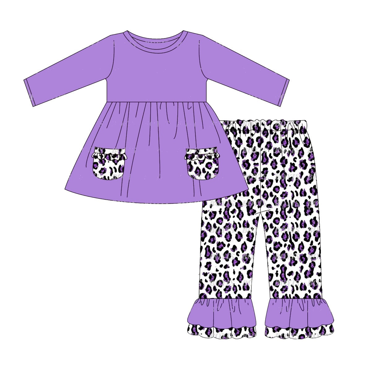 Purple pocket tunic leopard ruffle pants girls clothes