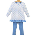 Light blue bow tunic leggings girls clothing set
