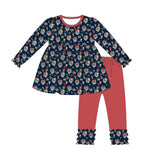 Navy floral tunic icing ruffle leggings girls clothing set