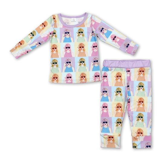 Long sleeves colorful patchwork singer girls bamboo pajamas