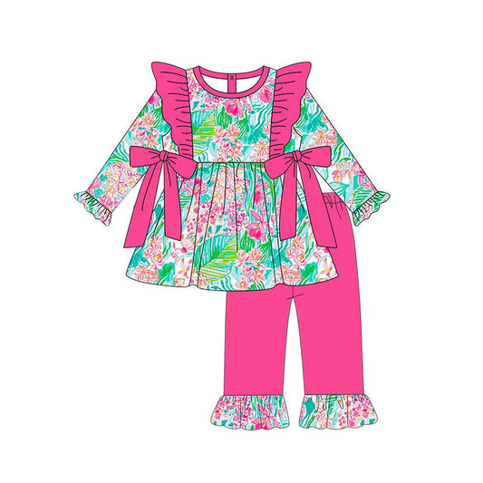 Watercolor floral tunic hot pink ruffle pants girls clothing