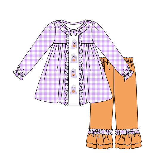 Purple plaid ghost pumpkin tunic pants girls Halloween clothes