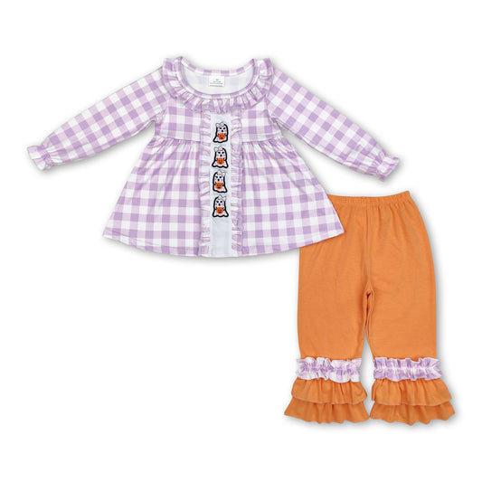 Purple plaid ghost pumpkin tunic pants girls Halloween clothes