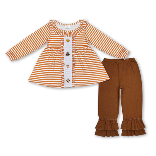 Stripe pumpkin pie turkey girls Thanksgiving clothes