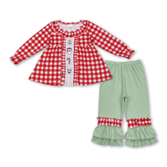 Plaid santa deer candy cane Christmas tree girls clothing