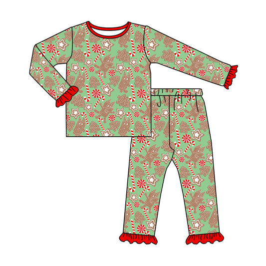 Long sleeves Christmas tree cake dog kids girls pajamas