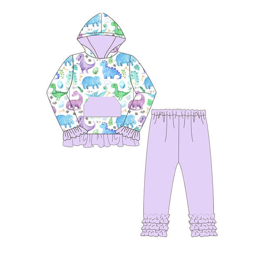 Dinosaur pocket hoodie lavender pants girls clothes