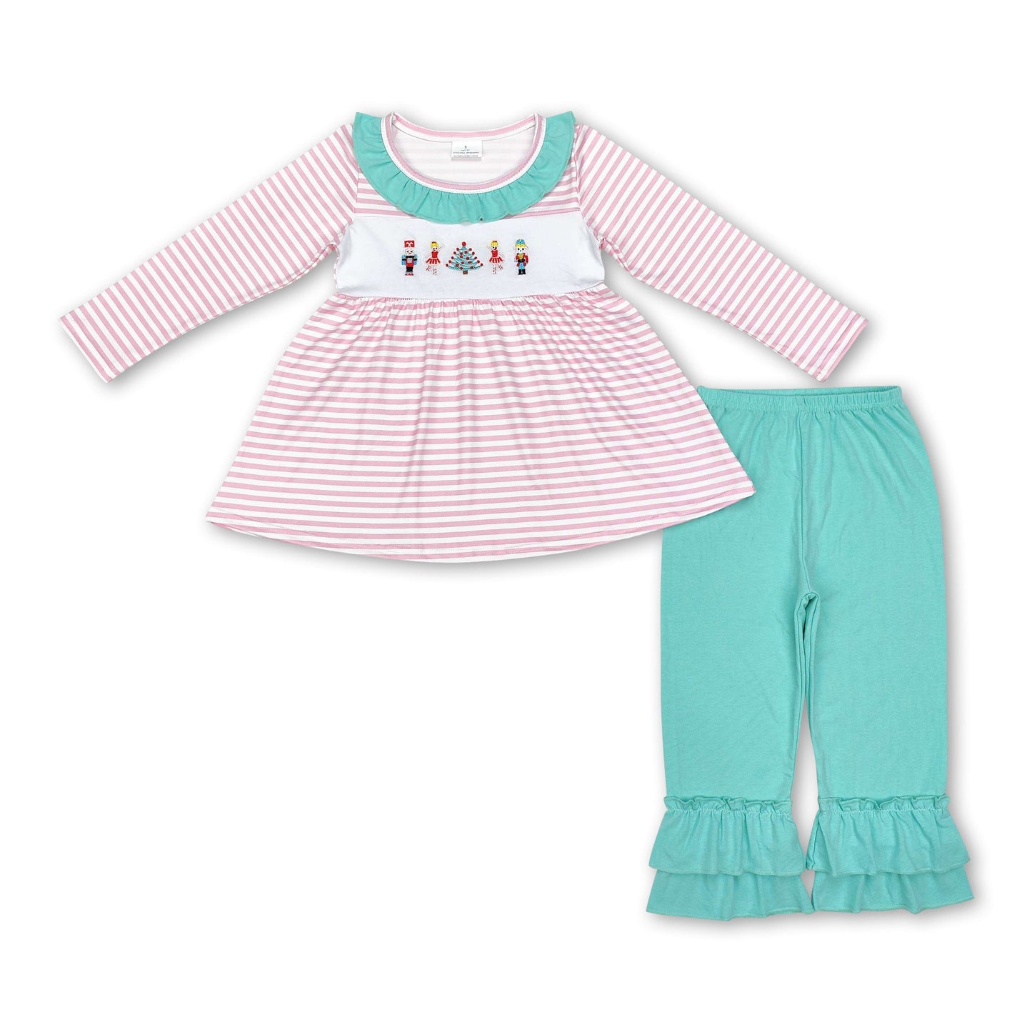 Stripe ballet king tunic ruffle pants girls Christmas outfits