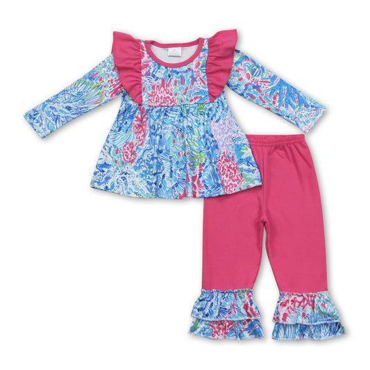 Watercolor tunic hot pink ruffle pants girls clothing