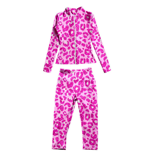 Hot pink leopard jacket pants kids girls yoga clothes
