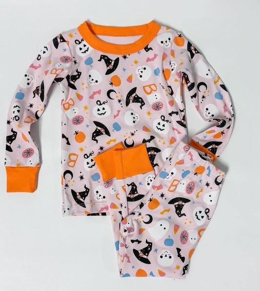 Orange bat boo ghost baby kids Halloween pajamas