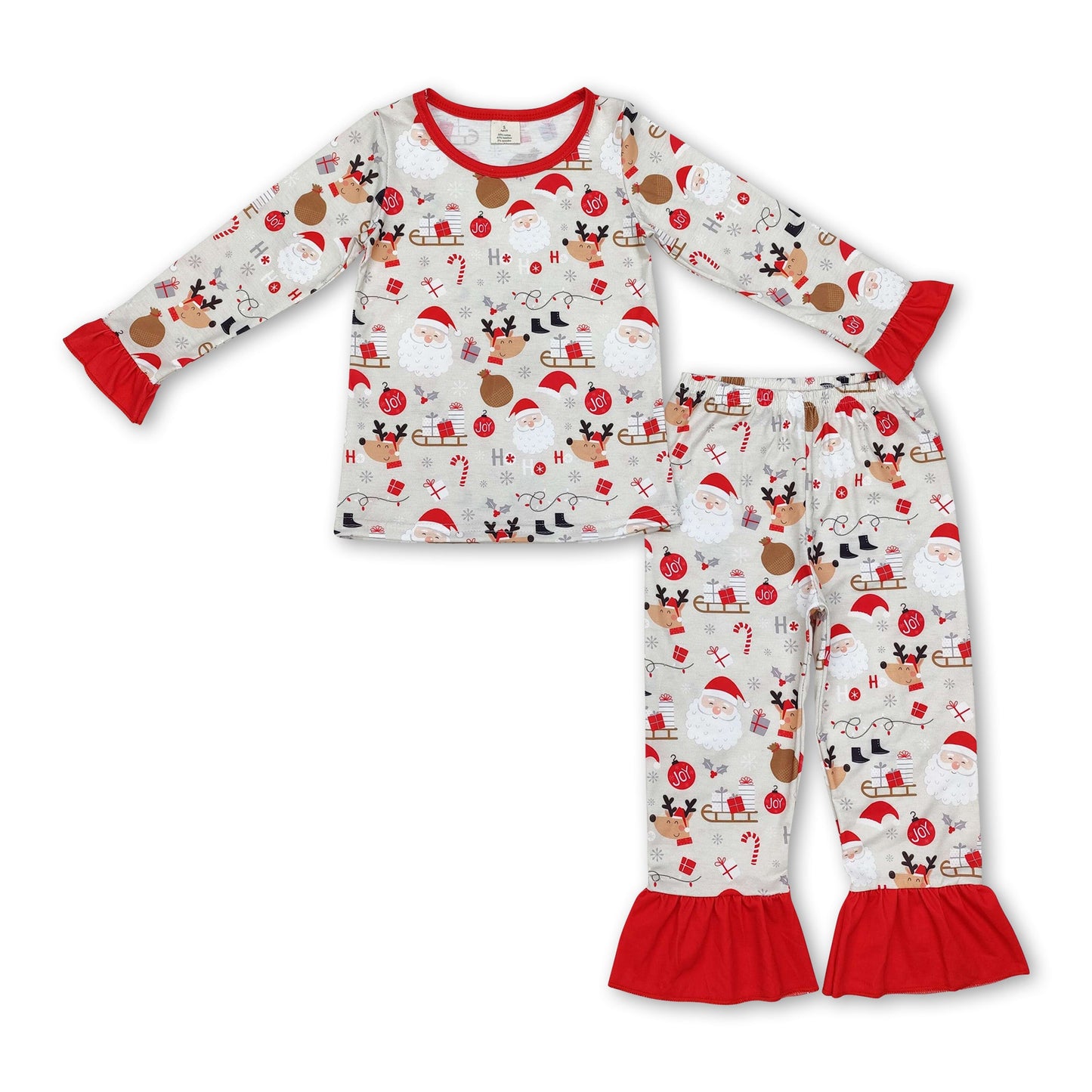 Santa deer candy cane HO HO HO girls Christmas pajamas