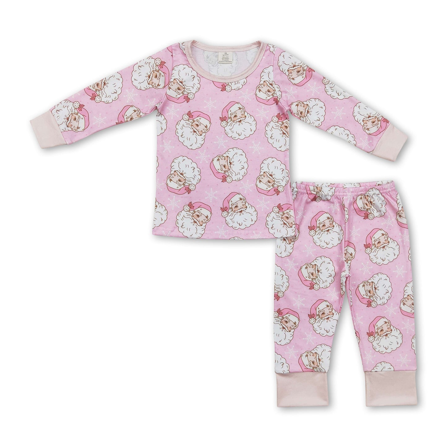 Long sleeves pink santa girls bamboo Christmas pajamas