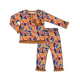 Orange pocket ruffle camo kids girls pajamas