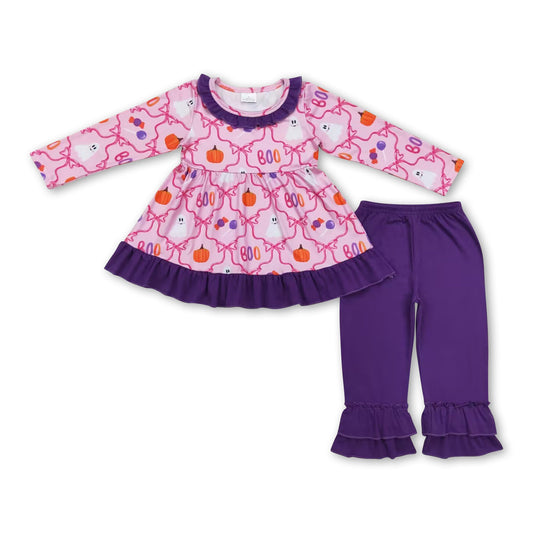 Purple pumpkin ghost bow tunic pants girls Halloween clothes