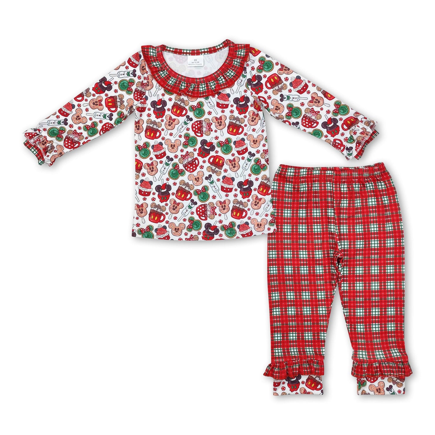 Long sleeves mouse cake top plaid pants girls Christmas pajamas