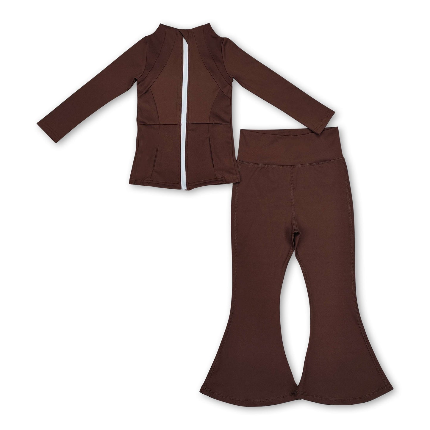 Long sleeves brown top pants kids girls yoga clothing