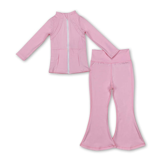 Long sleeves light pink top pants kids girls yoga clothing