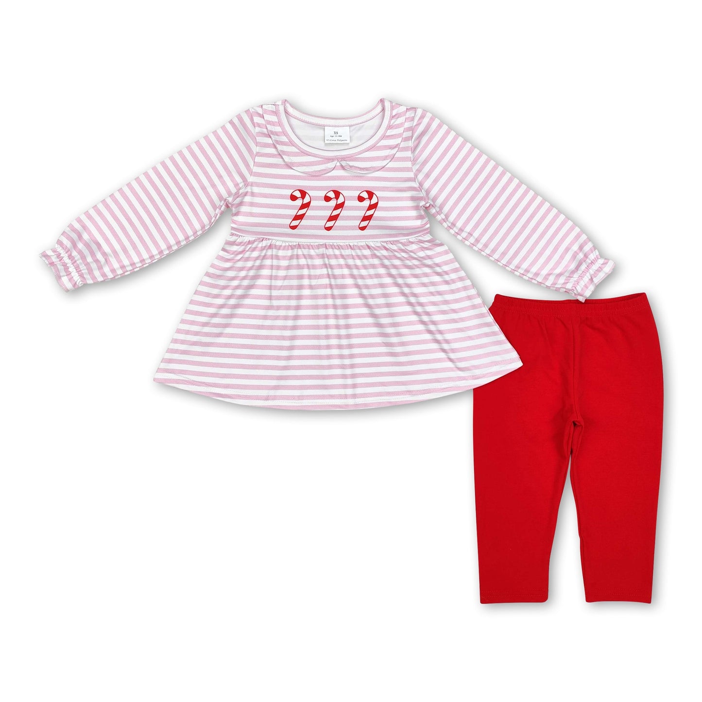 Pink stripe candy cane tunic leggings girls Christmas outfits