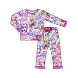Pink ruffle long sleeves butterfly singer girls pajamas