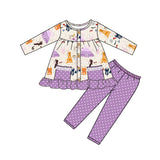 Pockets ruffle tunic lavender polka dots leggings singer girls set