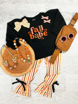 Fall babe black top stripe ruffle pants girls clothing set