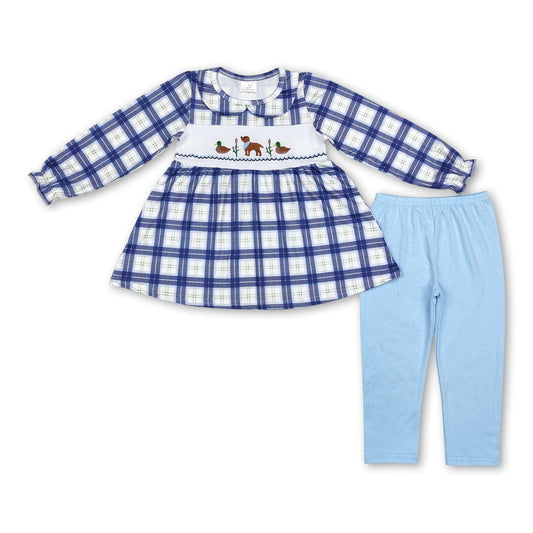 Long sleeves duck dog plaid tunic leggings girls clothing