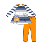 Blue stripe turkey tunic leggings girls Thanksgiving set