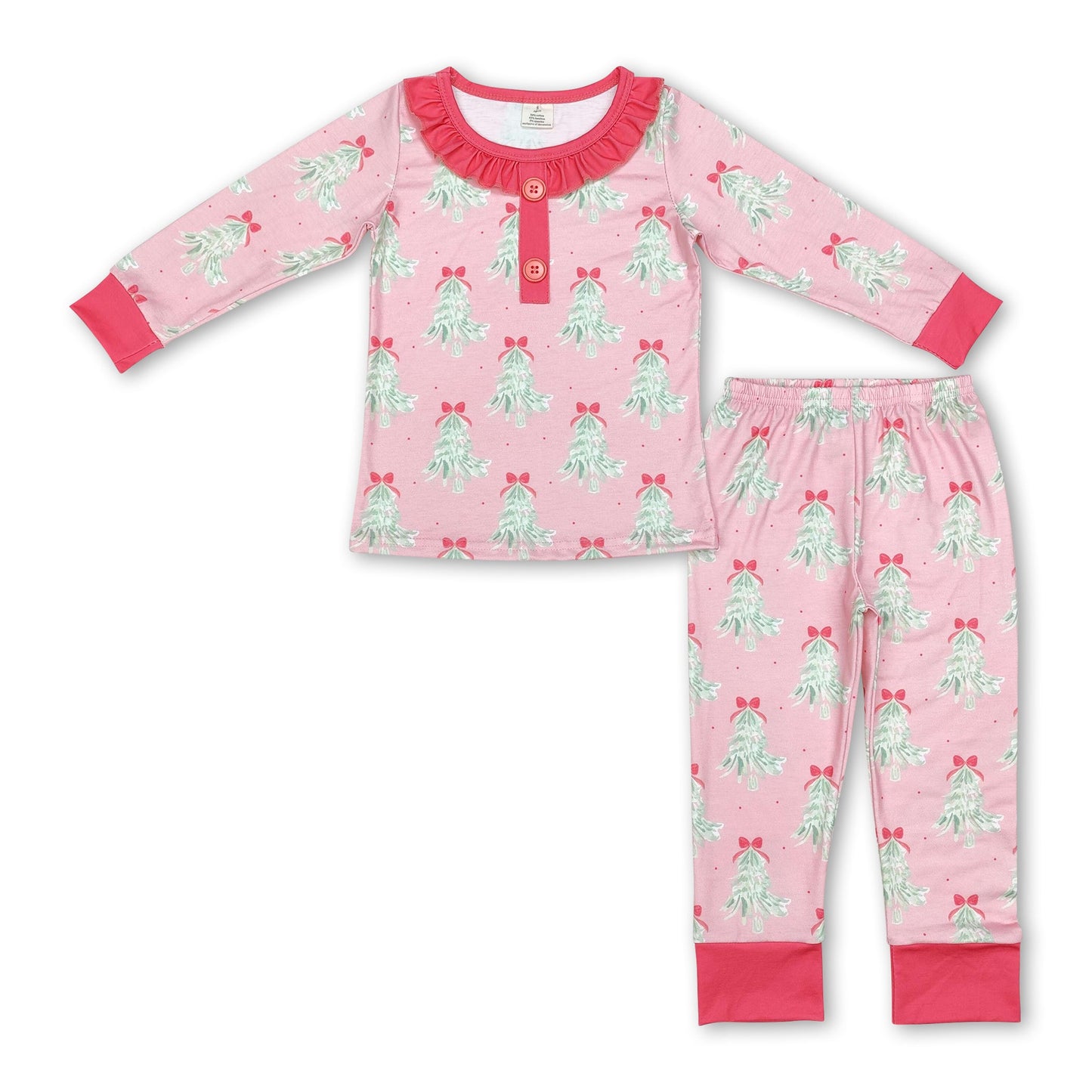 Ruffle Christmas tree baby girls bamboo pajamas