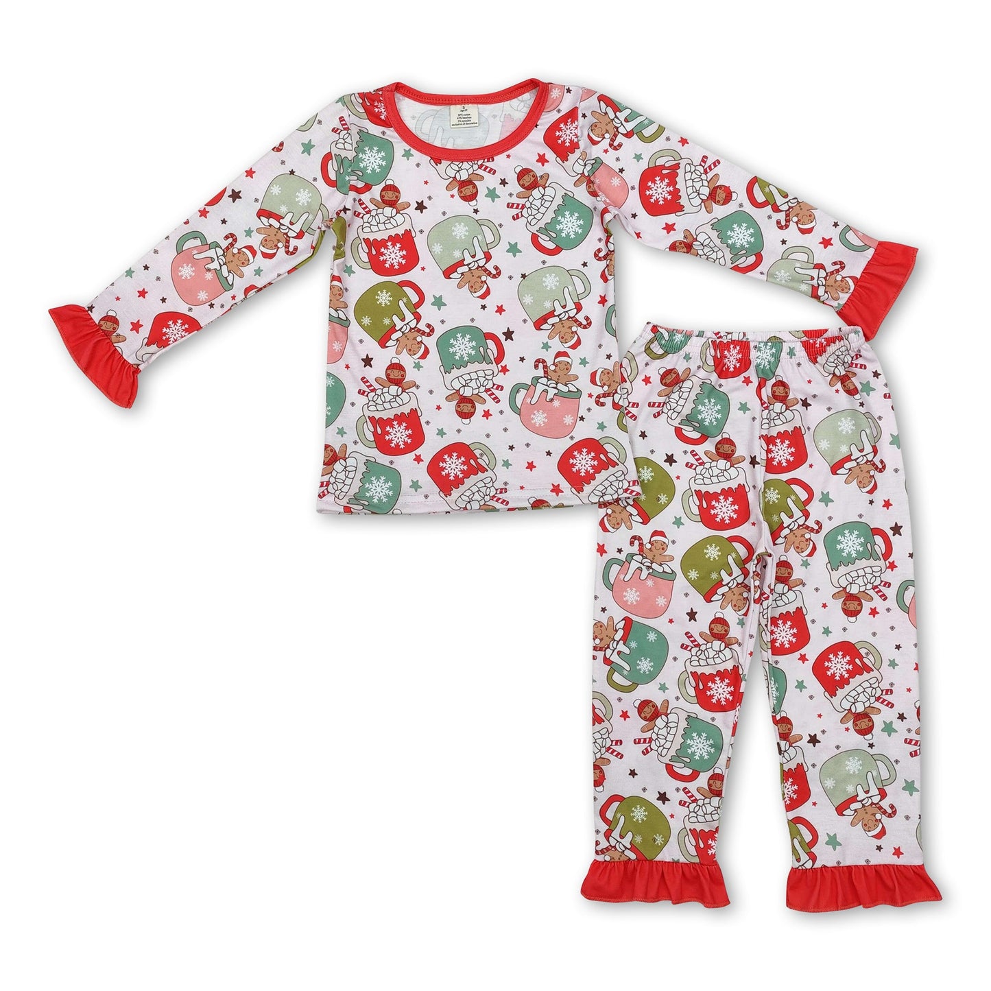 Short sleeves ruffle gingerbread girls Christmas pajamas