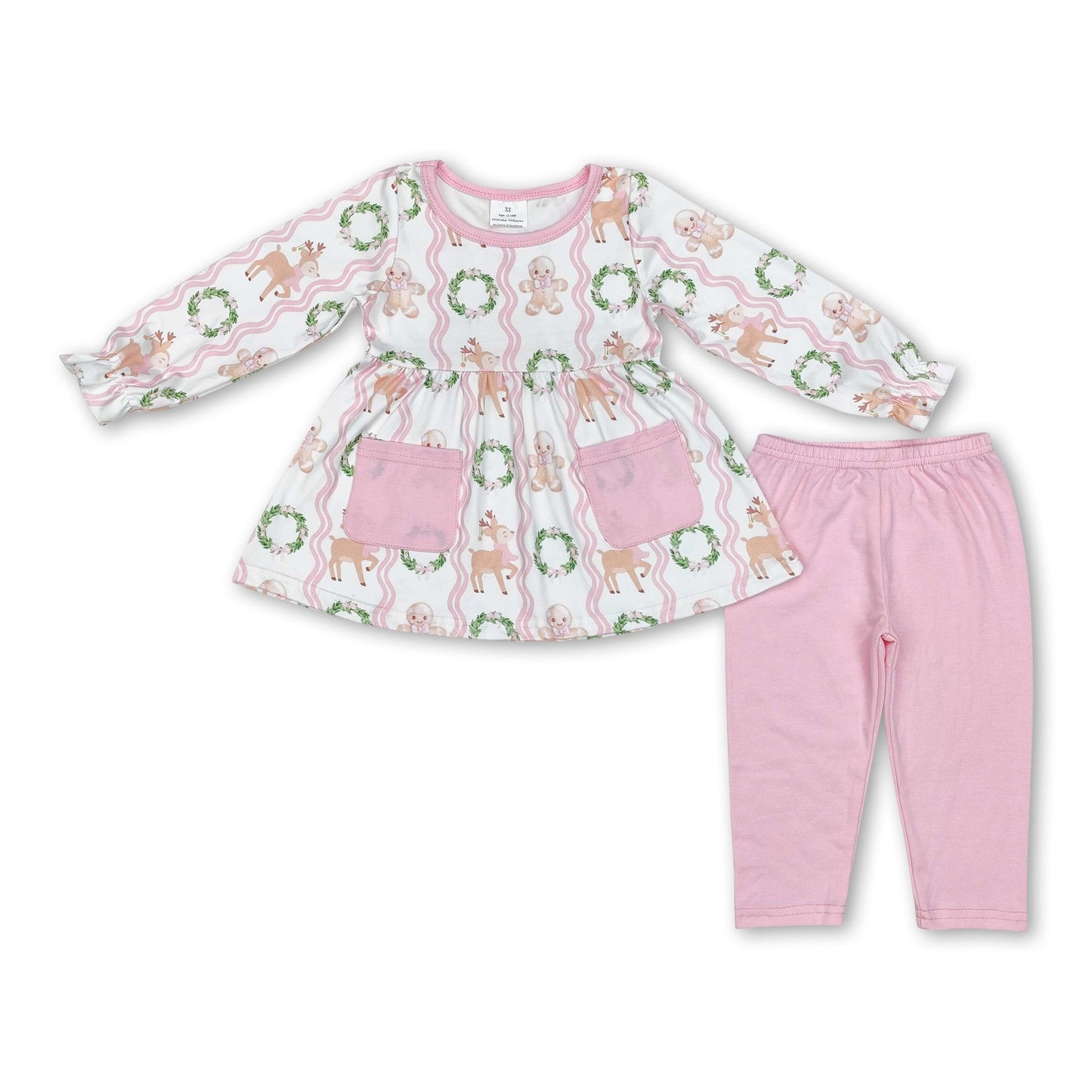 Pink gingerbread deer tunic leggings girls Christmas clothes