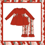Red tunic candy cane floral ruffle pants girls Christmas clothes