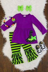 Purple witches tunic stripe pants girls Halloween clothes