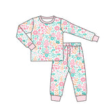 Pink long sleeves floral baby girls pajamas