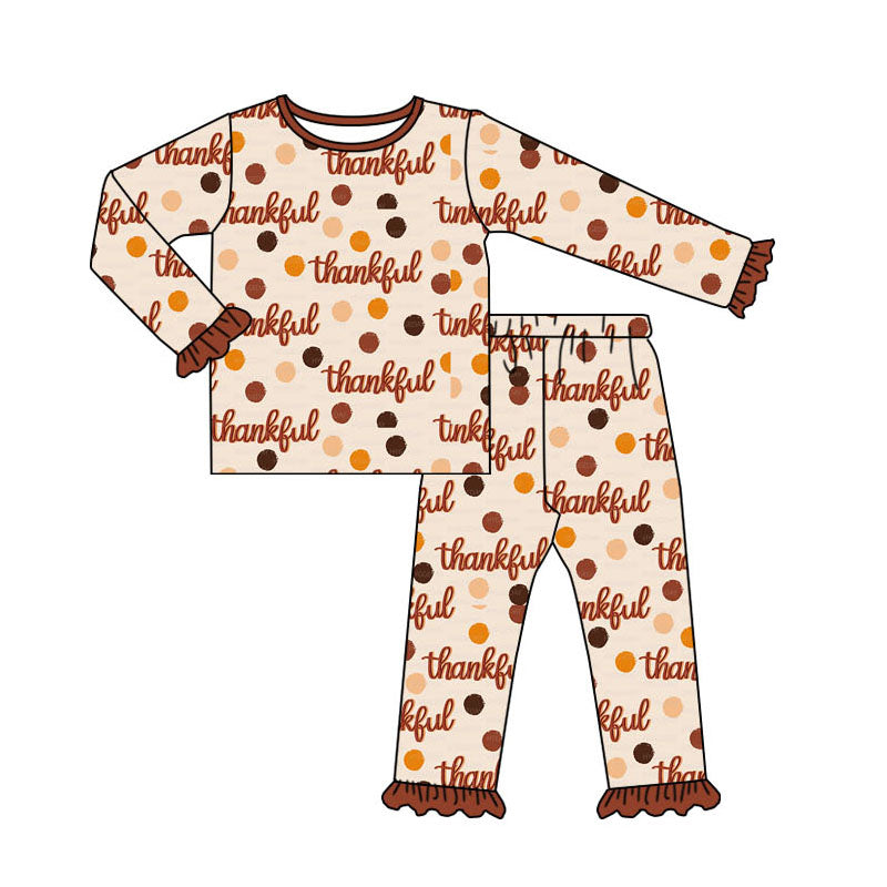 Long sleeves thankful polka dots girls Thanksgiving pajamas