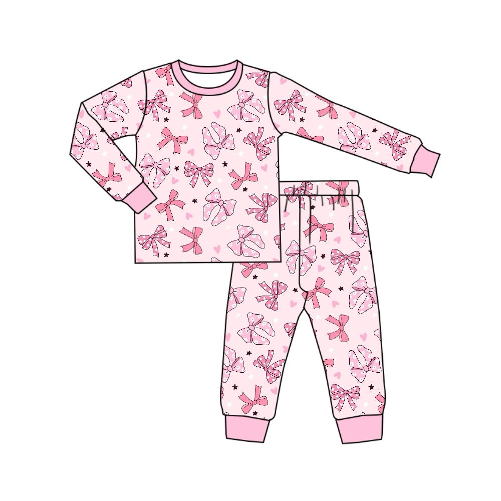 Pink floral bow heart kids girls pajamas