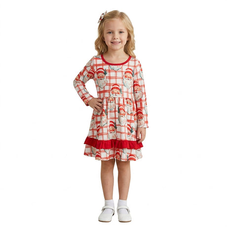 Red ruffle santa kids girls Christmas dresses