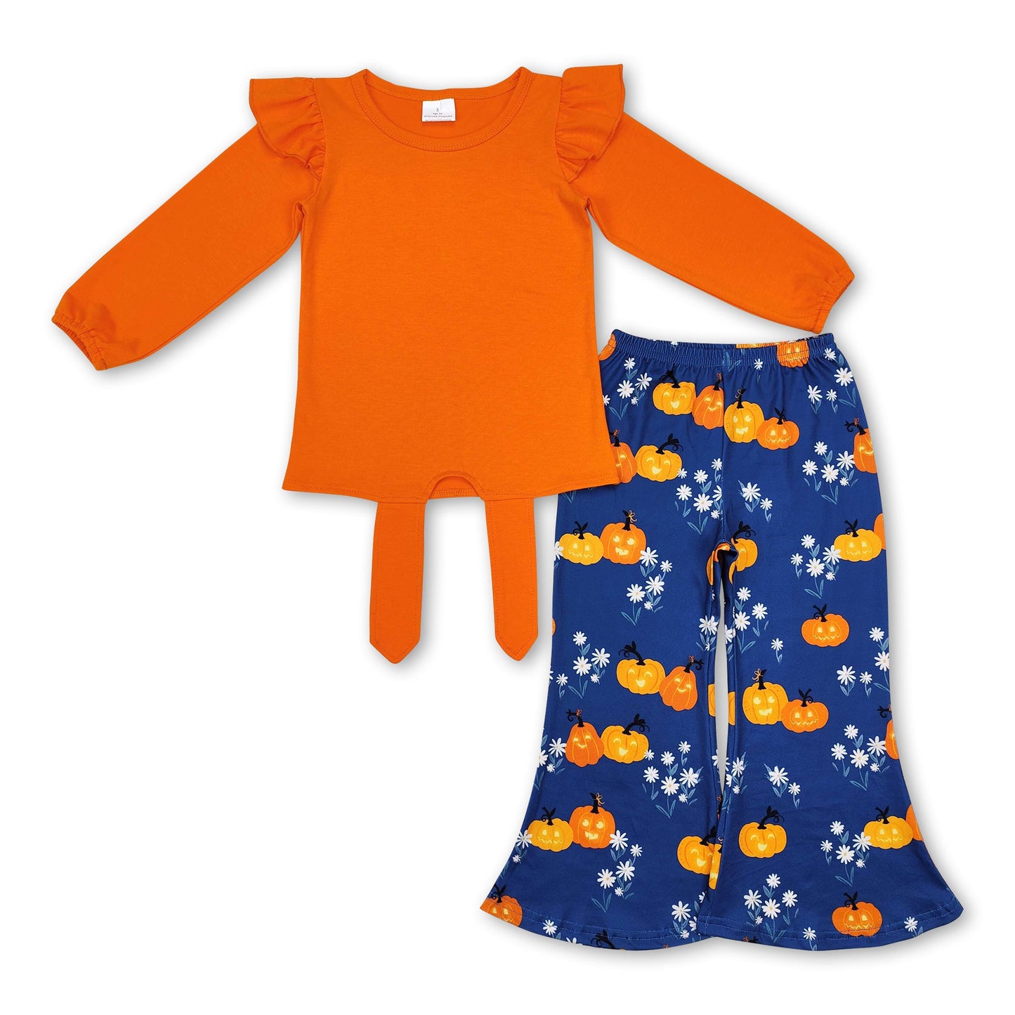 Orange top pumpkin floral pants girls Halloween clothes