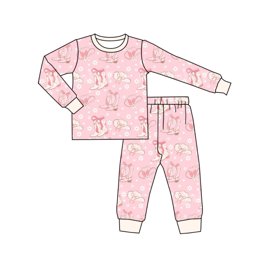 Pink boots hat long sleeves kids girls western pajamas