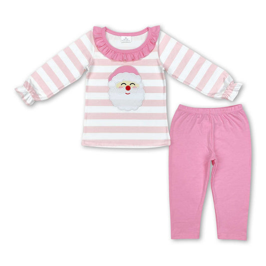 Pink stripe santa top pants kids girls Christmas outfits