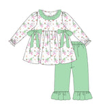 Christmas tree bow tunic ruffle pants girls clothing set