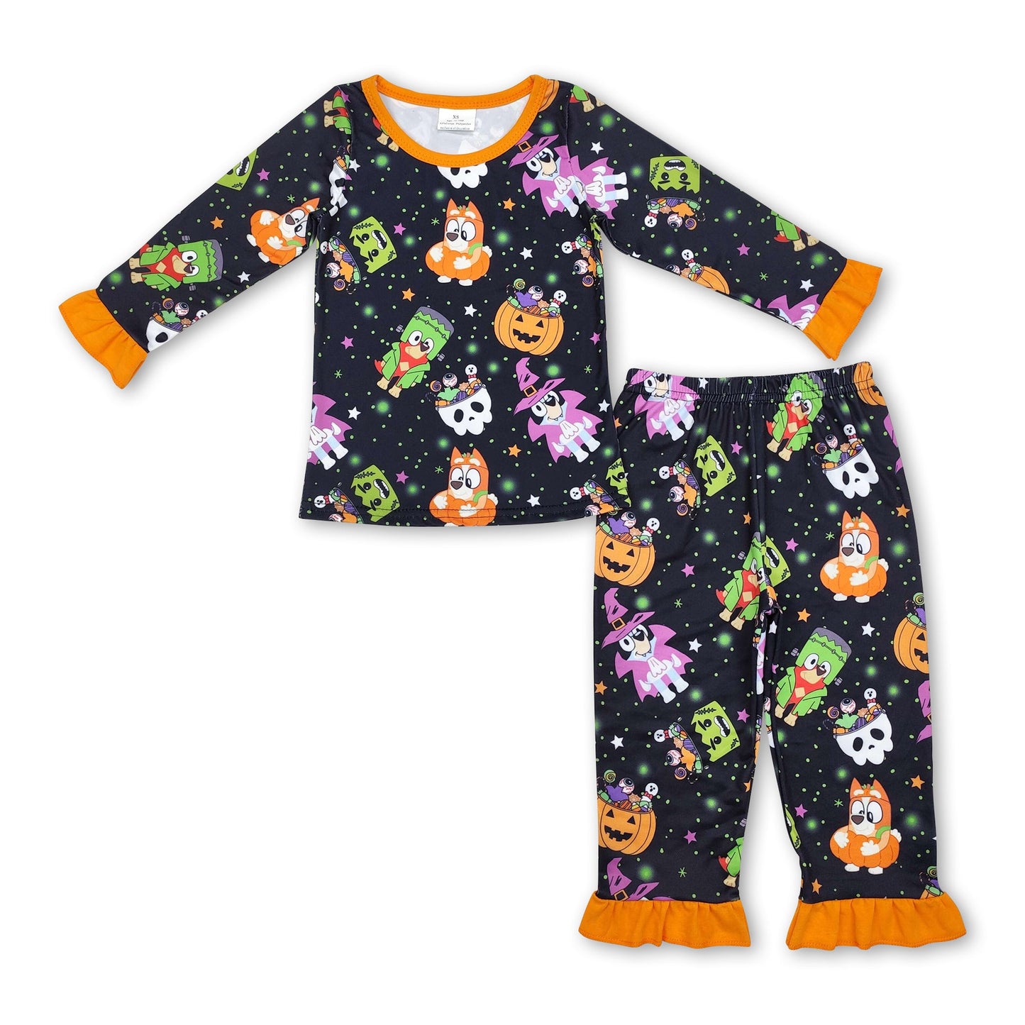 Pumpkin dog witches kids girls Halloween pajamas